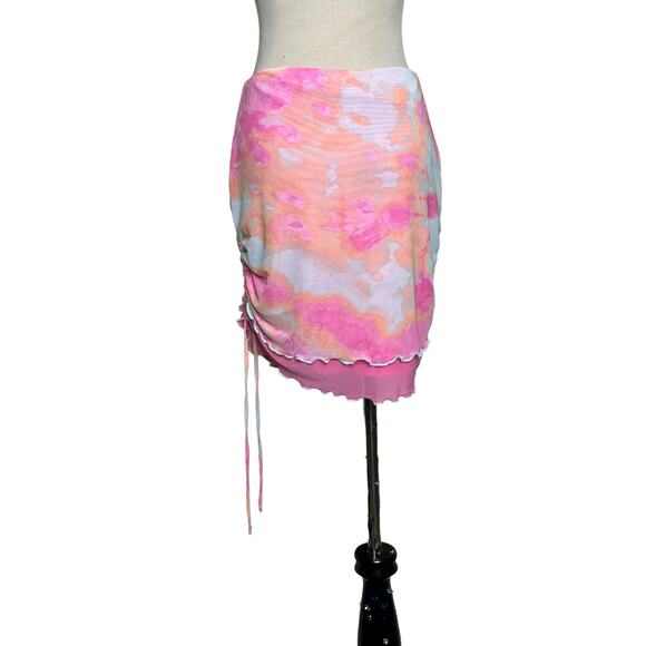Wild fable pink orange print mesh lined mini skirt size small - Picture 2 of 8
